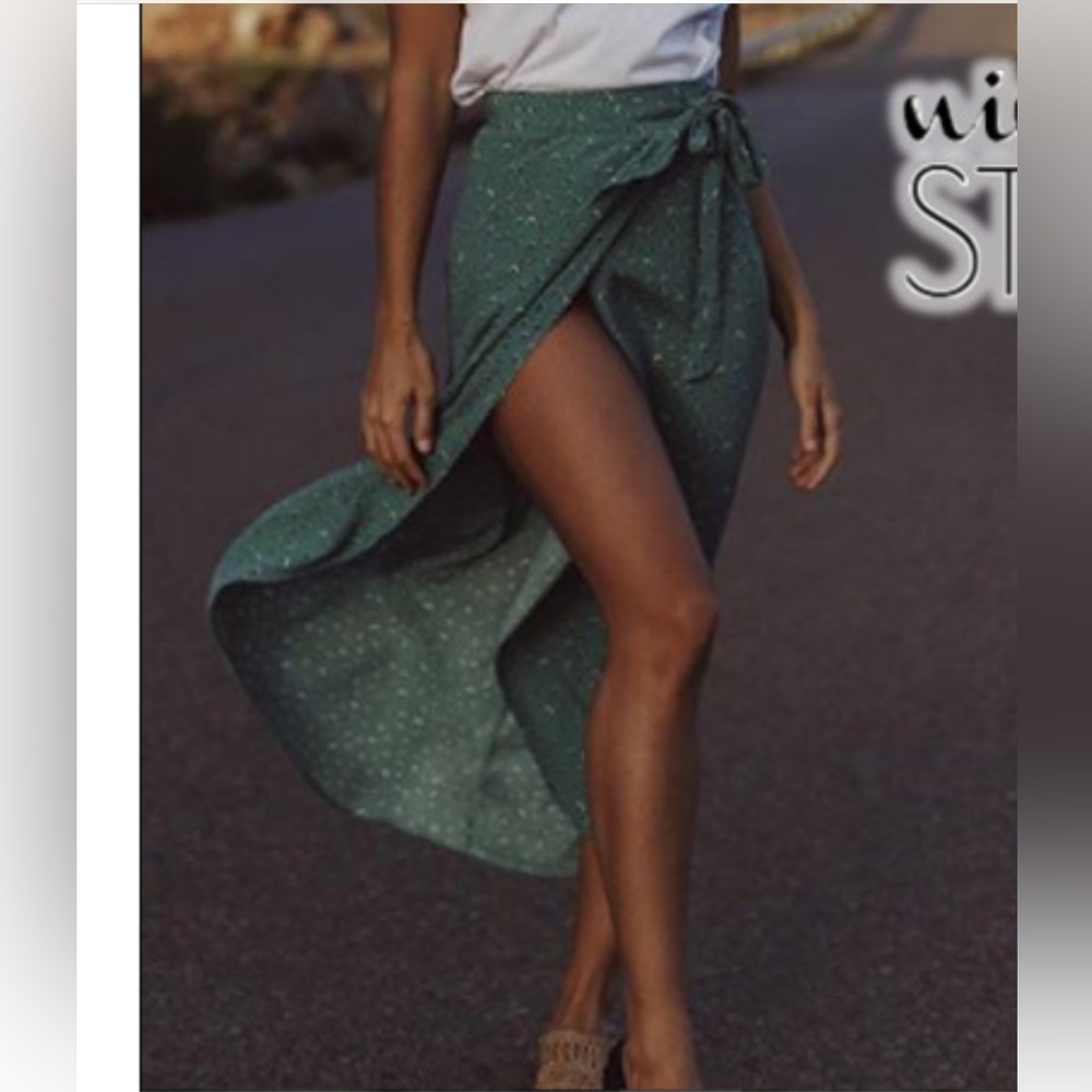 & Other Stories Green Floral Wrap Midi Skirt